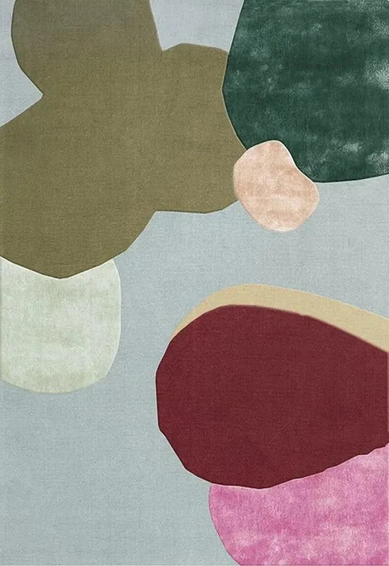 Modern Hand Tufted Abstract Wool Rug Pastel Pink Teal Blue Geometric Area Carpet