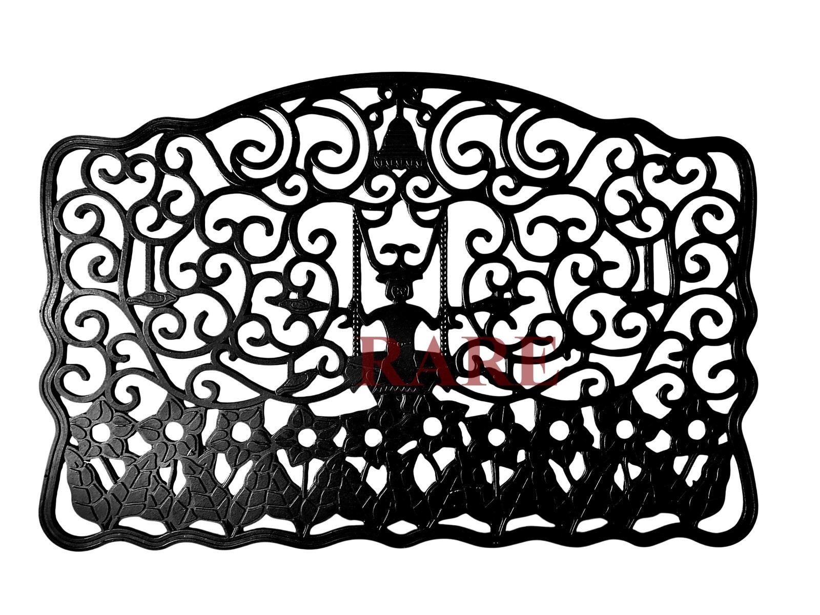 MacKenzie-Childs Black Mrs. Powers Rubber Door Mat 2′ x 3′ New