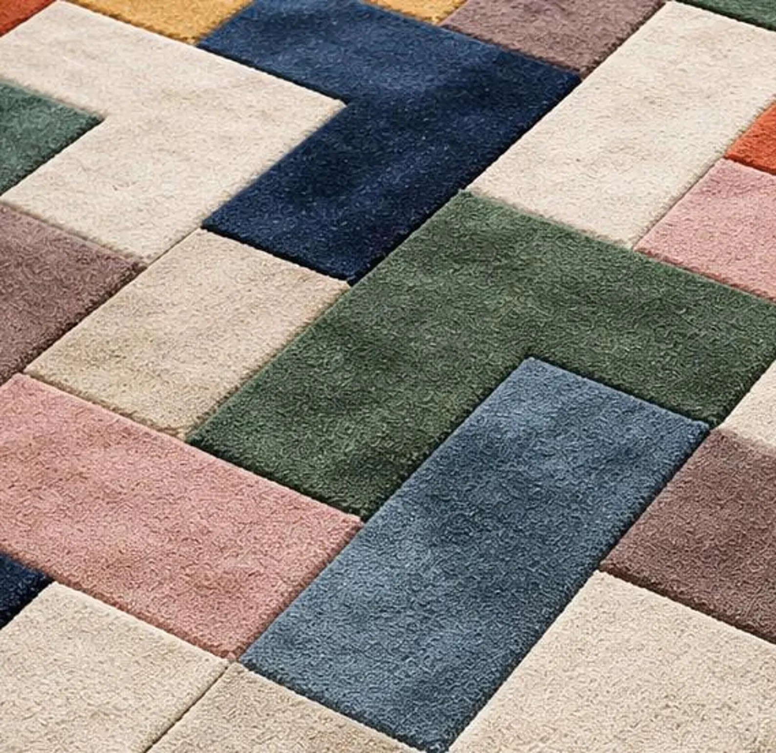 Hand Tufted Wool Rug, Modern Multicolor Abstract Patchwork Area Rug Carpet