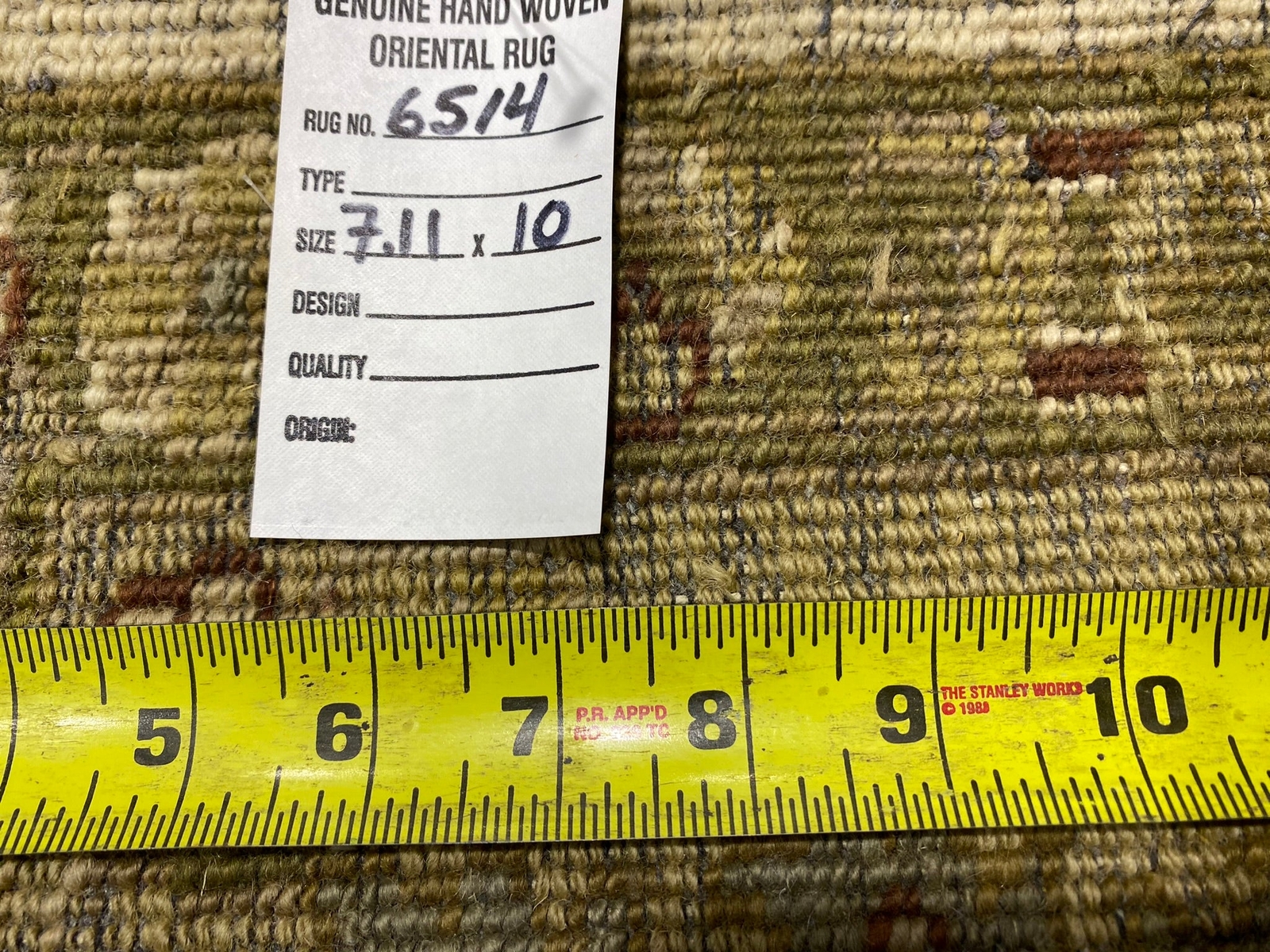8×10′ QUALITY Natural Wool Agra Rug IVORY GREEN # F-6514