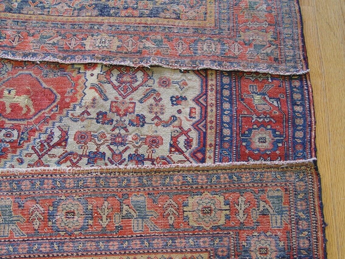 4’6″x6’6″ Antique 1850s Sennehh Lions Kurdish Hand Knotted Wool Oriental Rug