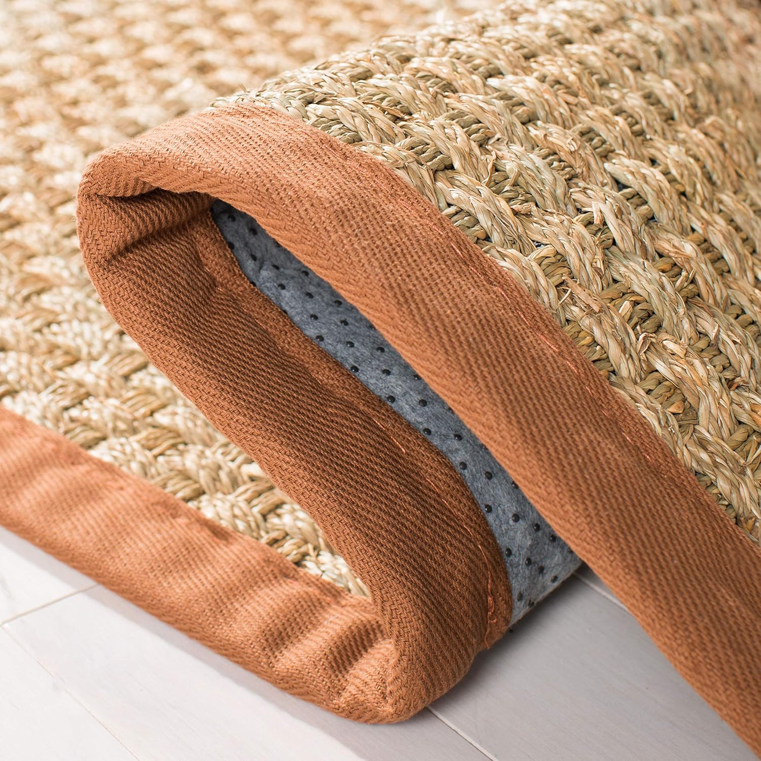Natural Fiber Area Rug 5×8 – Seagrass Basketweave with Brown Border