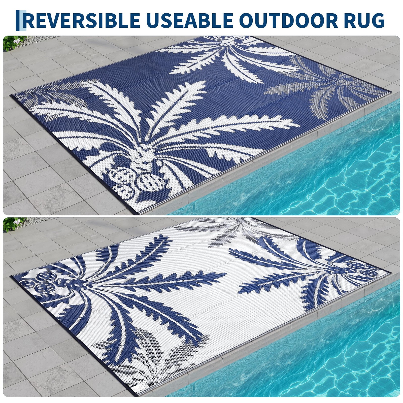 5×8/8×10/9×12 FT Portable Outdoor Waterproof Patio Camping Rug Mat for RV,Picnic