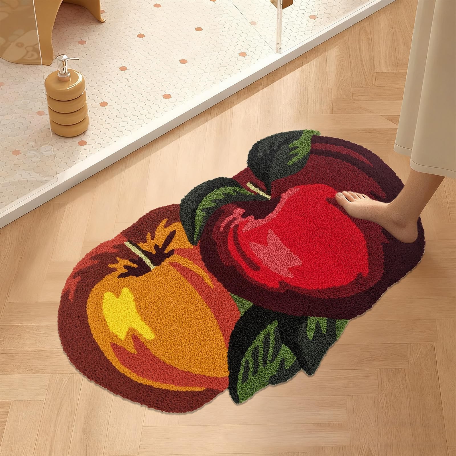Abreeze Apple Fruit Rug 17.7 X 31.5 Hand-Embroidered Red And Yellow Apple Rug
