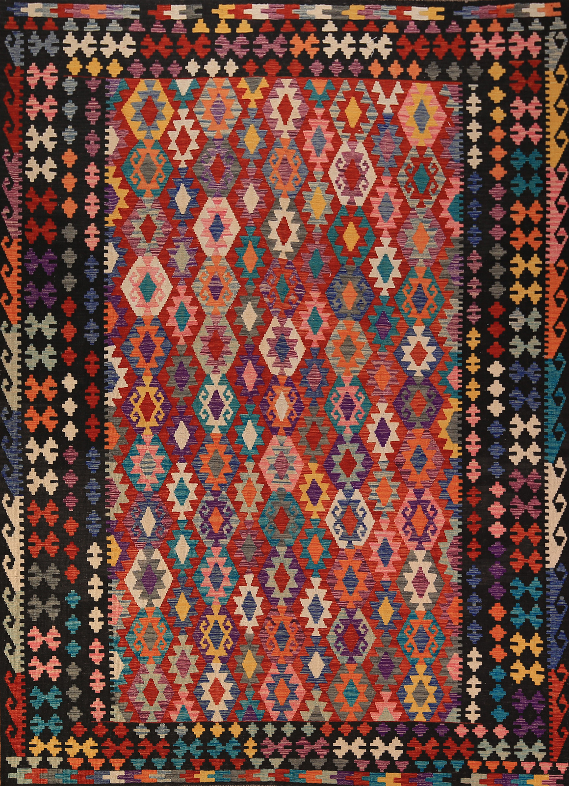 Reversible Wool Kilim Oriental Area Rug 9×11 ft Flatweave Carpet