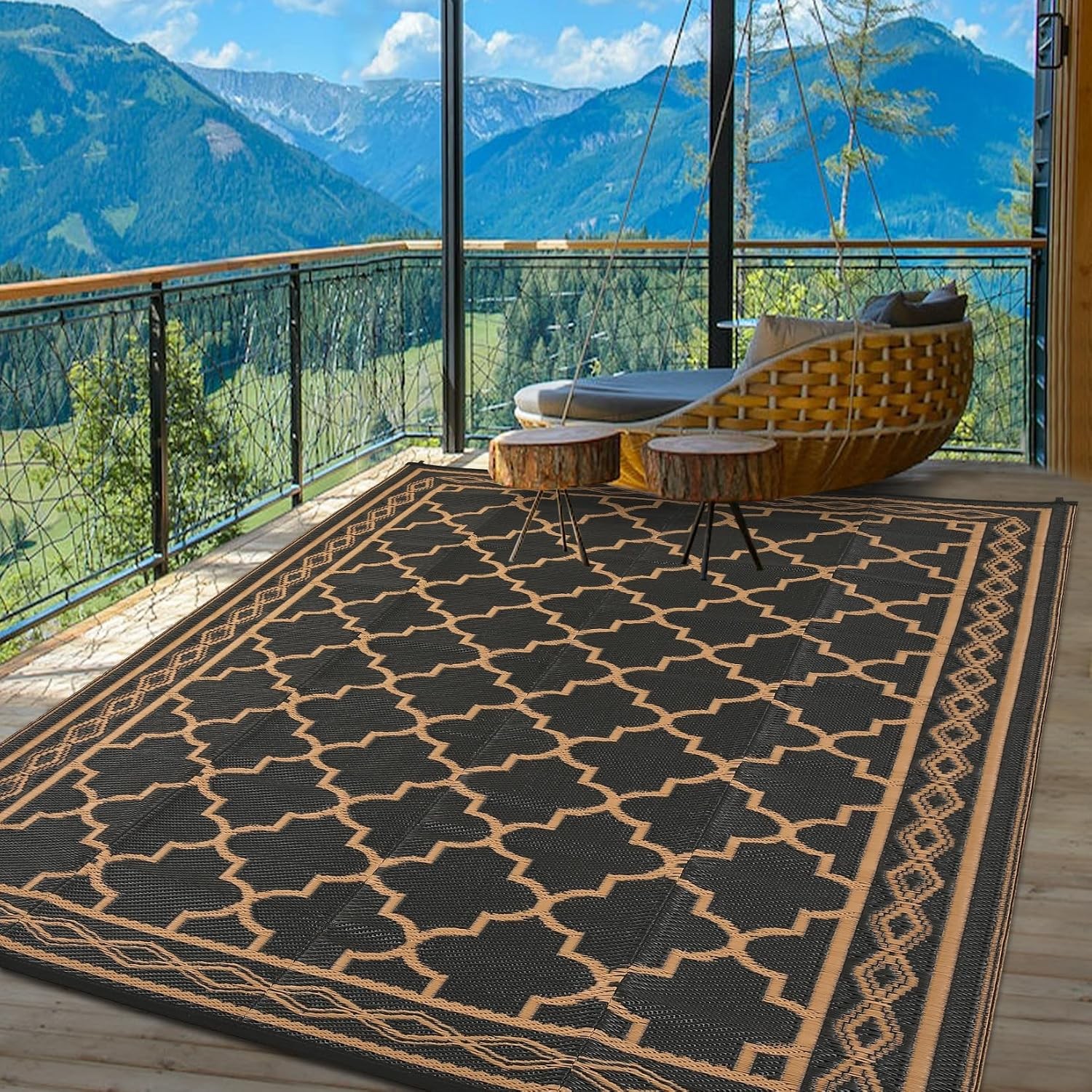 Outdoor Rug Plastic Straw Reversible Carpet Mat for Patio Camping Backyard Deck