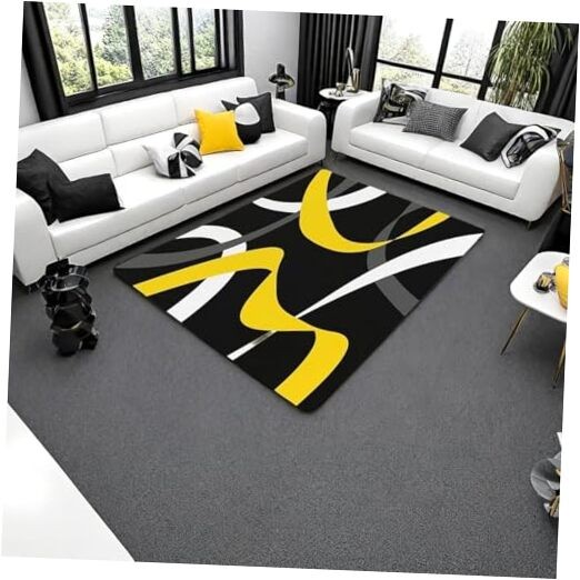 Grey Black Yellow Carpet Gray White Striped Abstract Indoor Floor Mat 4’11” x