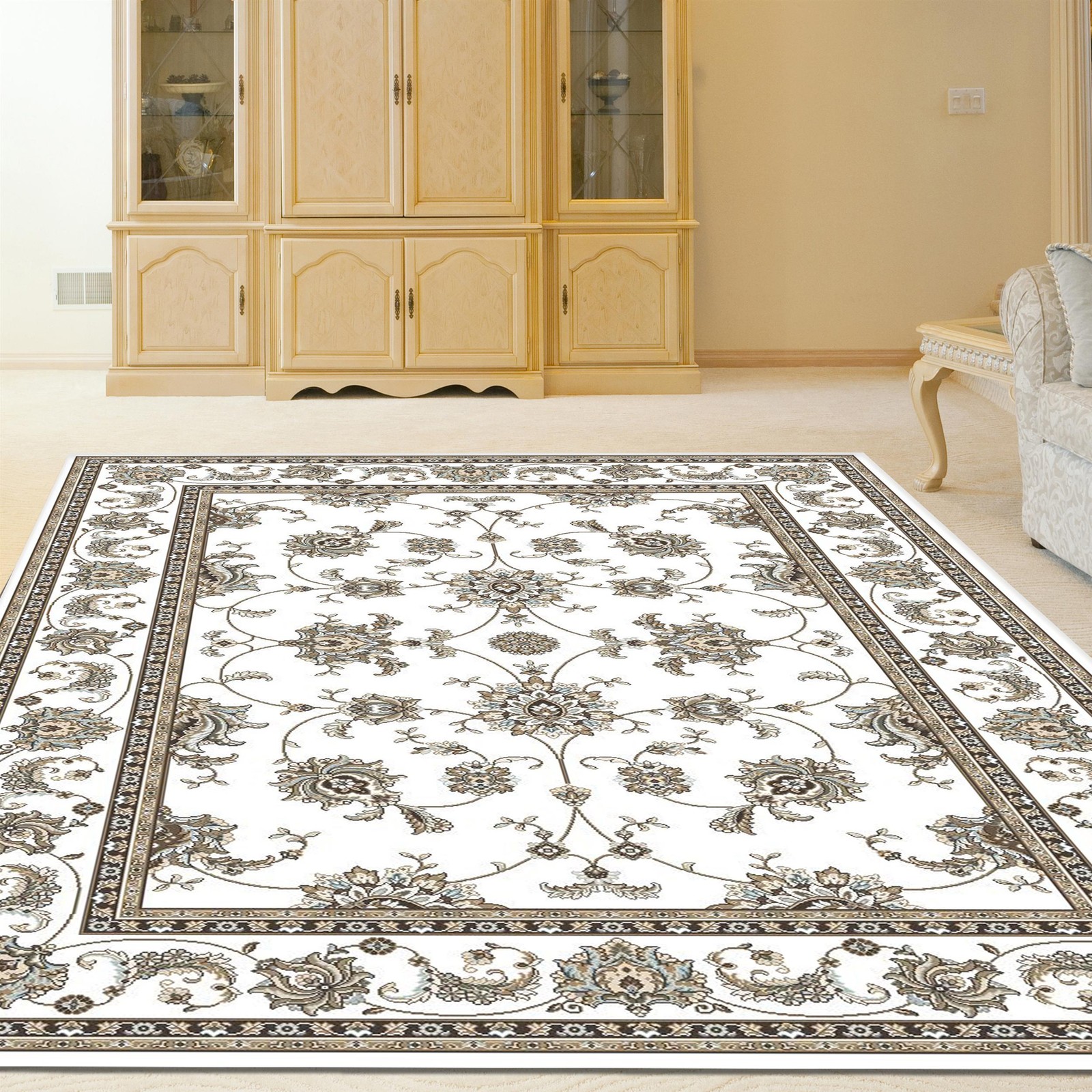 Radici USA Pisa Traditional Oriental Bone White Rectangular Polypropylene Are…
