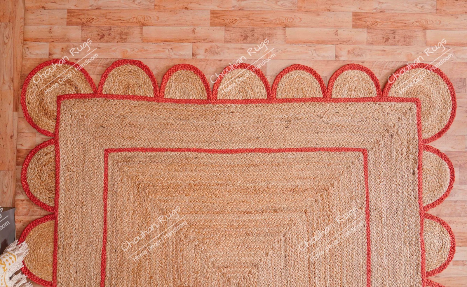 Natural handmade jute rug with Red scallop border Large 2×10 ft Stair Runner Rug