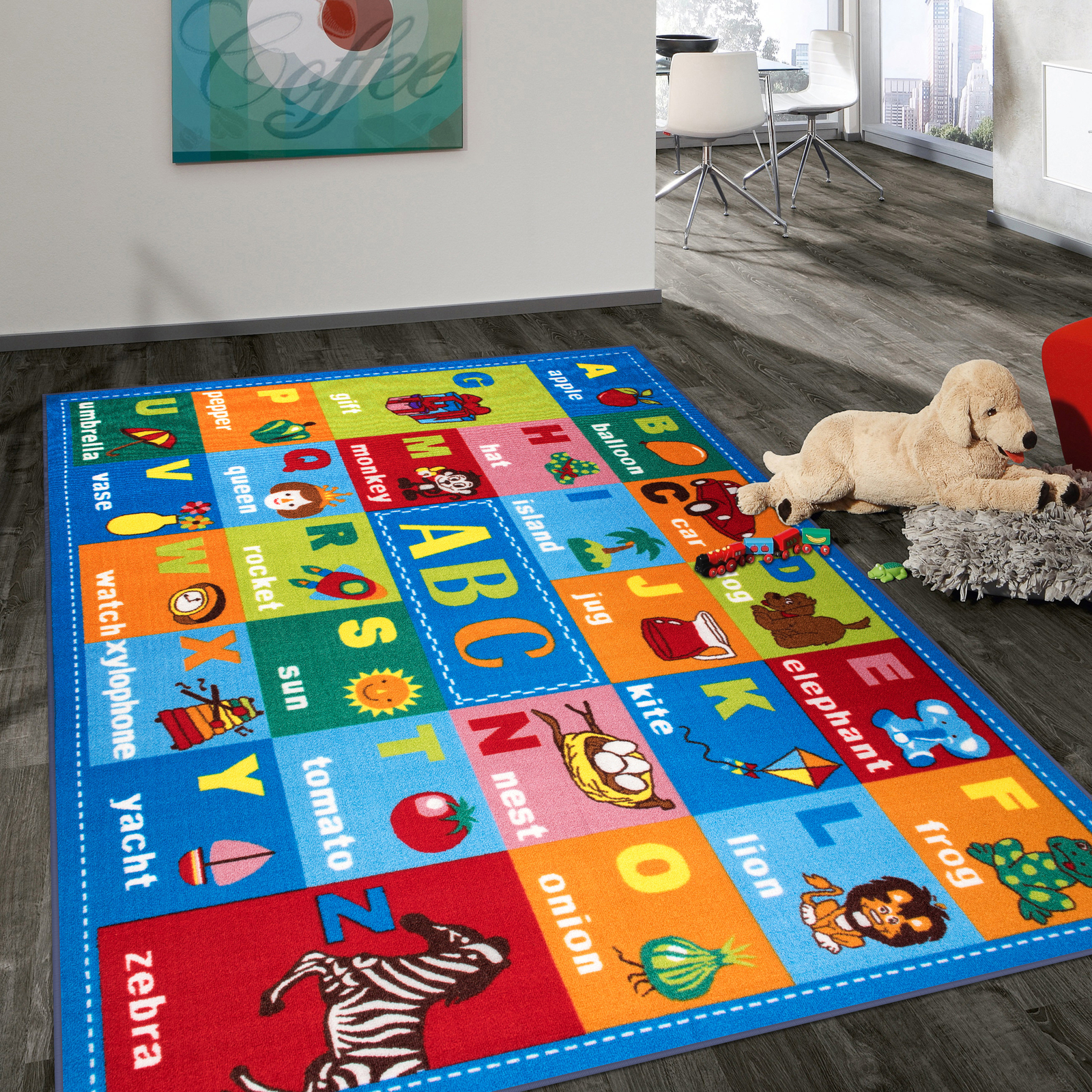 Rugshop Kids Rugs Educational Learning Alphabet Symbols Non-Slip Children Rugs