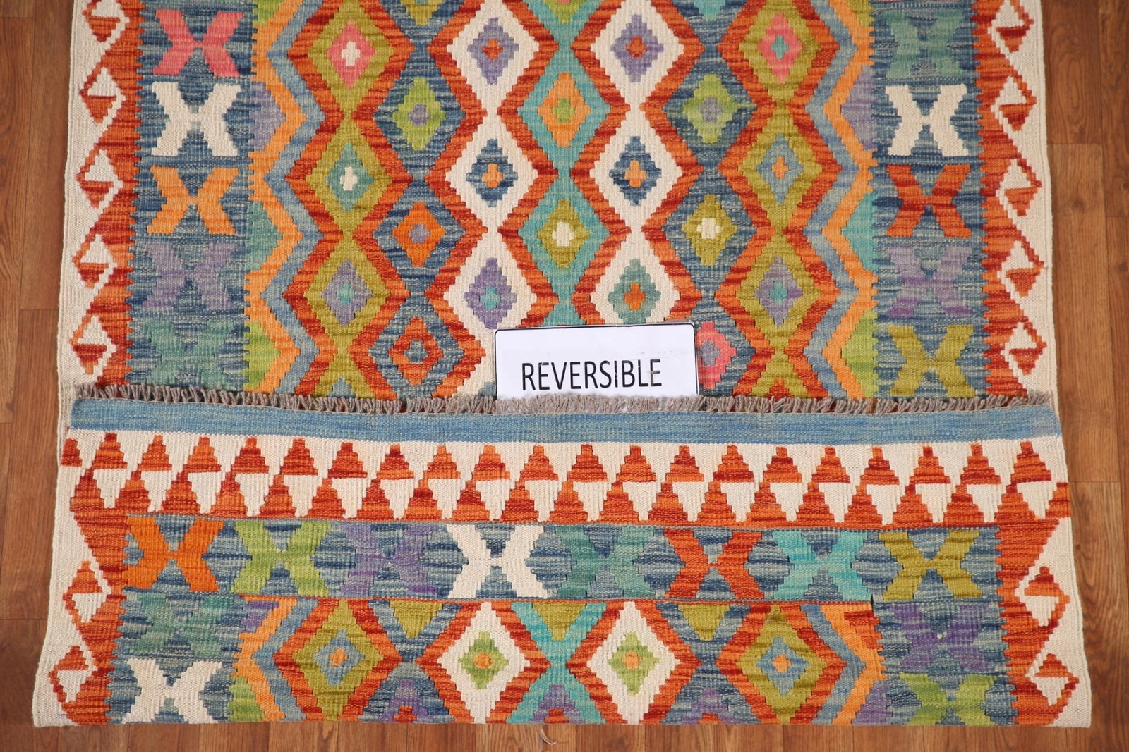 Reversible Kilim Accent Rug 4×6 Geometric Pattern Hand-woven Wool Carpet