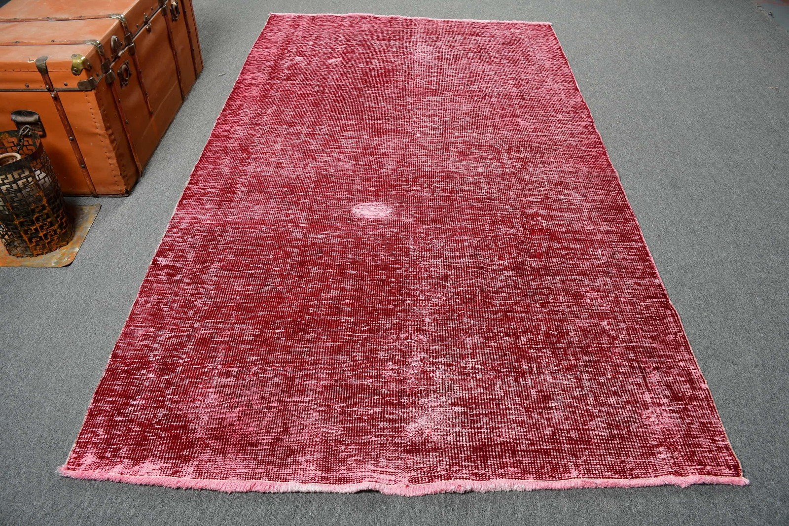 Vintage Rug, 4,9×8,4 ft Large Rug, Red Animal Print Wool Turkish Rug