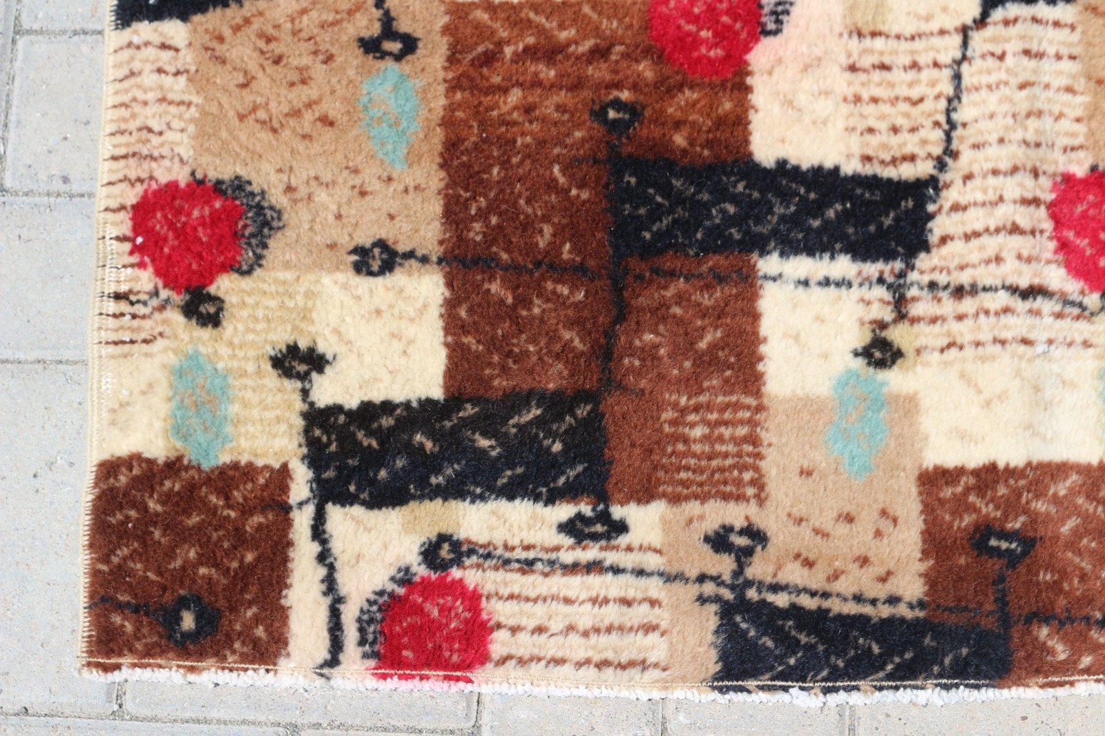 Vintage Rug, 6,8×9,4 ft Turkish Rug, Brown Red Abstract Wool Rug