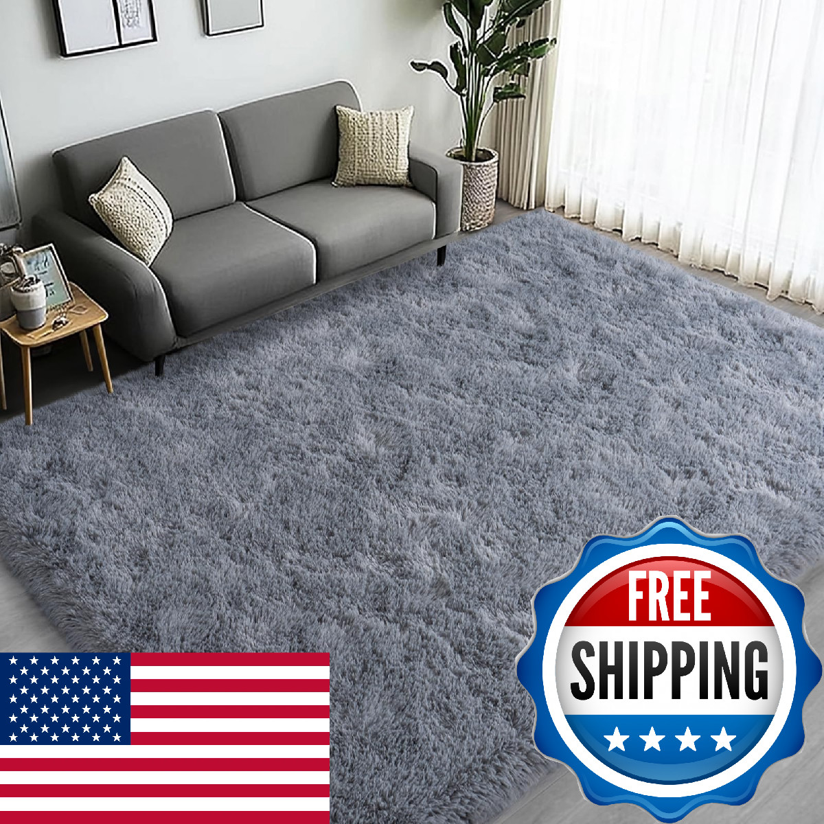 Lairep Large Area Rugs for Living Room Bedroom, 6×9 Feet Grey Fluffy Shag Rugs,