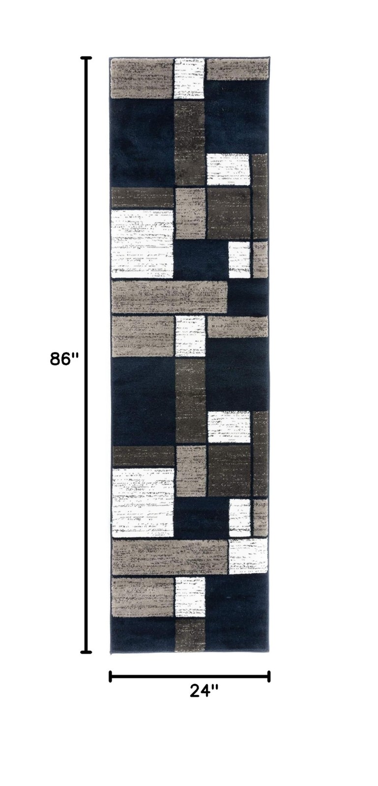 Rugshop Contemporary Modern Boxes Runner Rug 2′ x 7’2″Navy Navy