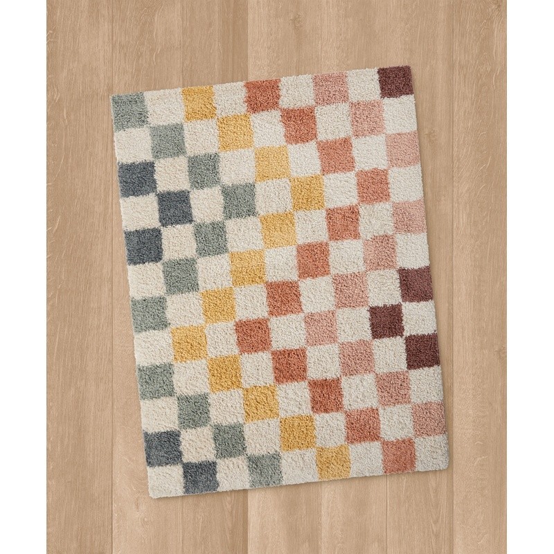 Rainbow Checker Shag Area Rug Multi Color Soft Stain Resistant High Pile Indoor