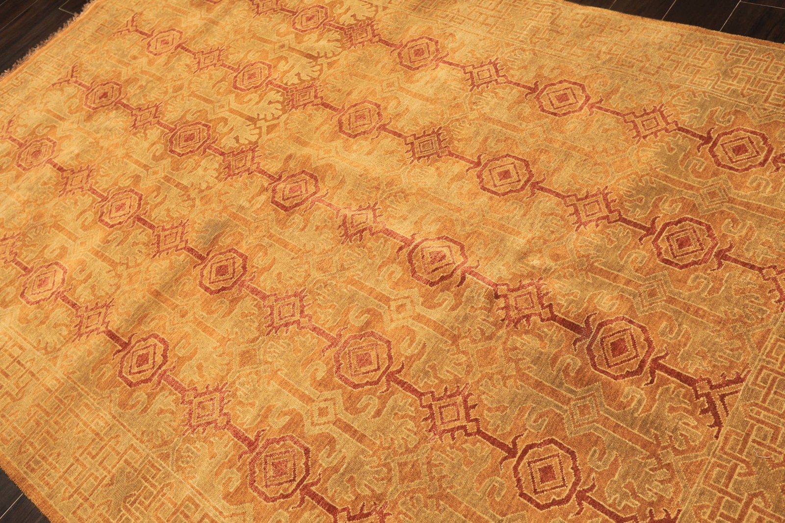 5’11″x8’9″ Hand Knotted Wool Caramel, Rust Agra Transitional Kalaty Rug