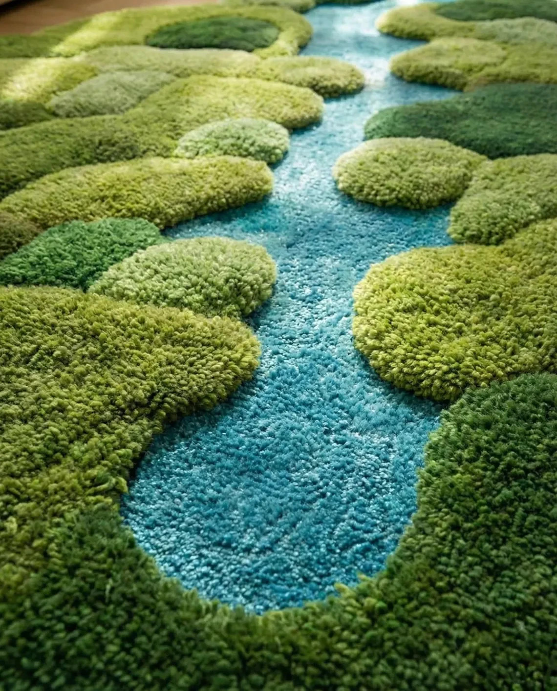3D Moss River Rug Hand Tufted Wool Area Nature Landscape Irregular Area Carpet