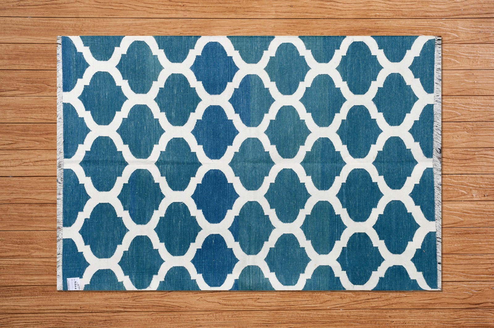 Handwoven Cotton Area Rug 4.3×6 Ft Blue White Geometric Boho Living Room Rug