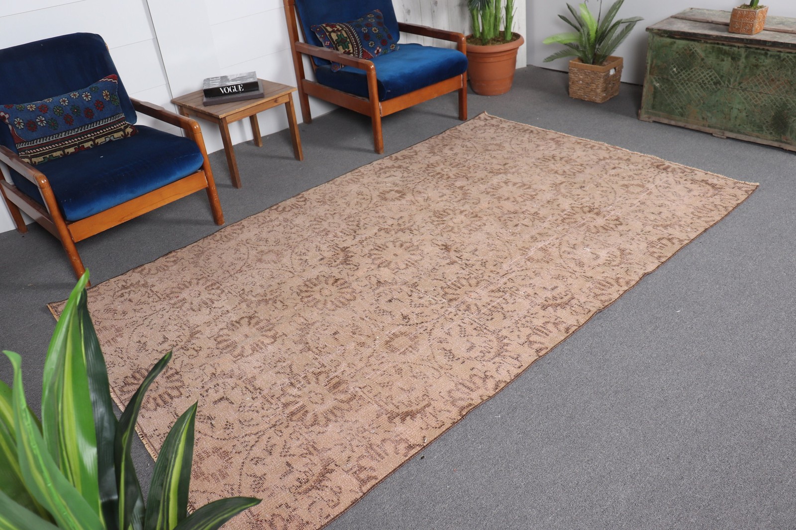 5,1×8,4 ft Vintage Turkish Rug, Large Rug, Brown Wool Rug