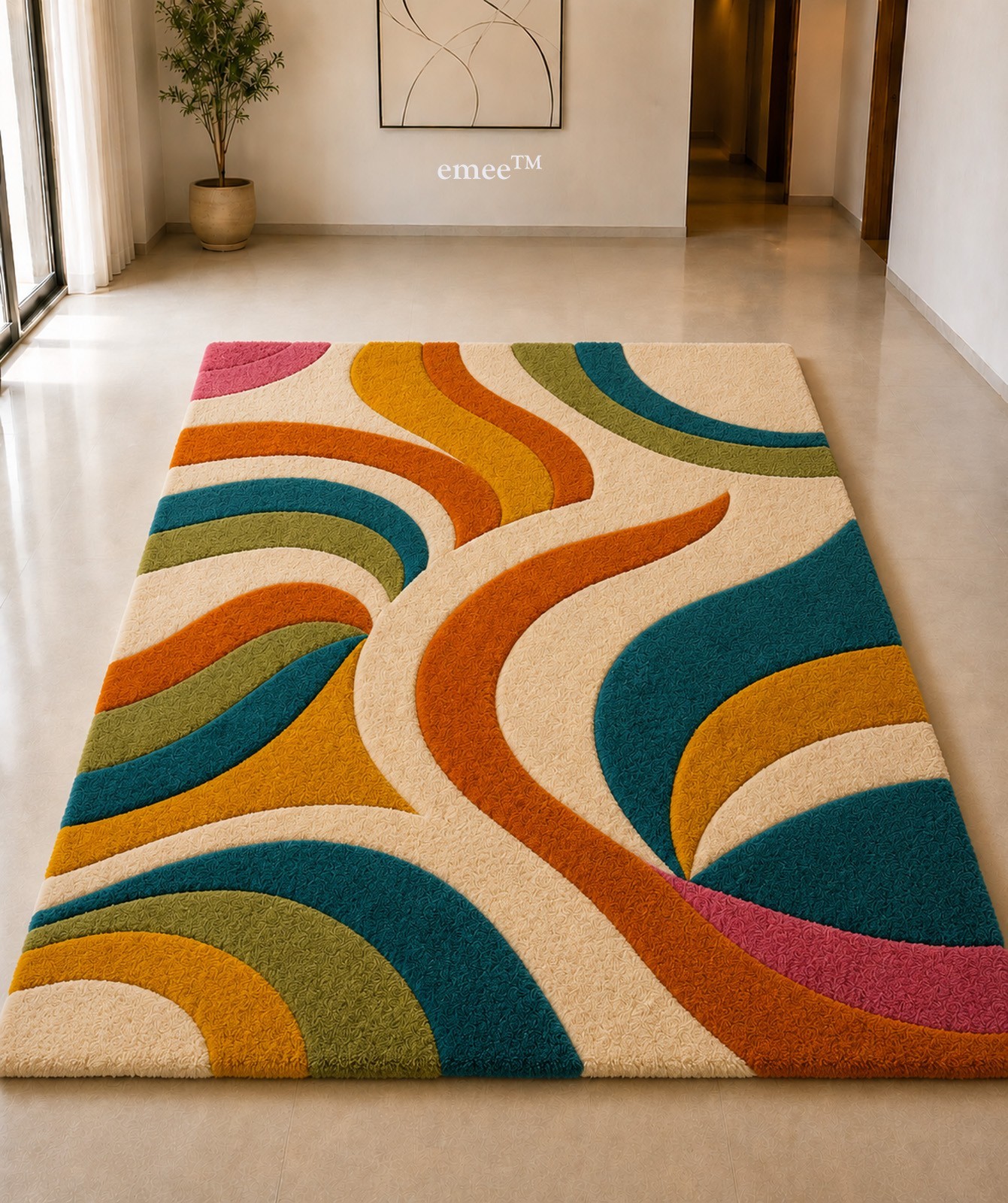 Hand Tufted Abstract Wool Area Rug Mid Century Modern Retro Custom Size