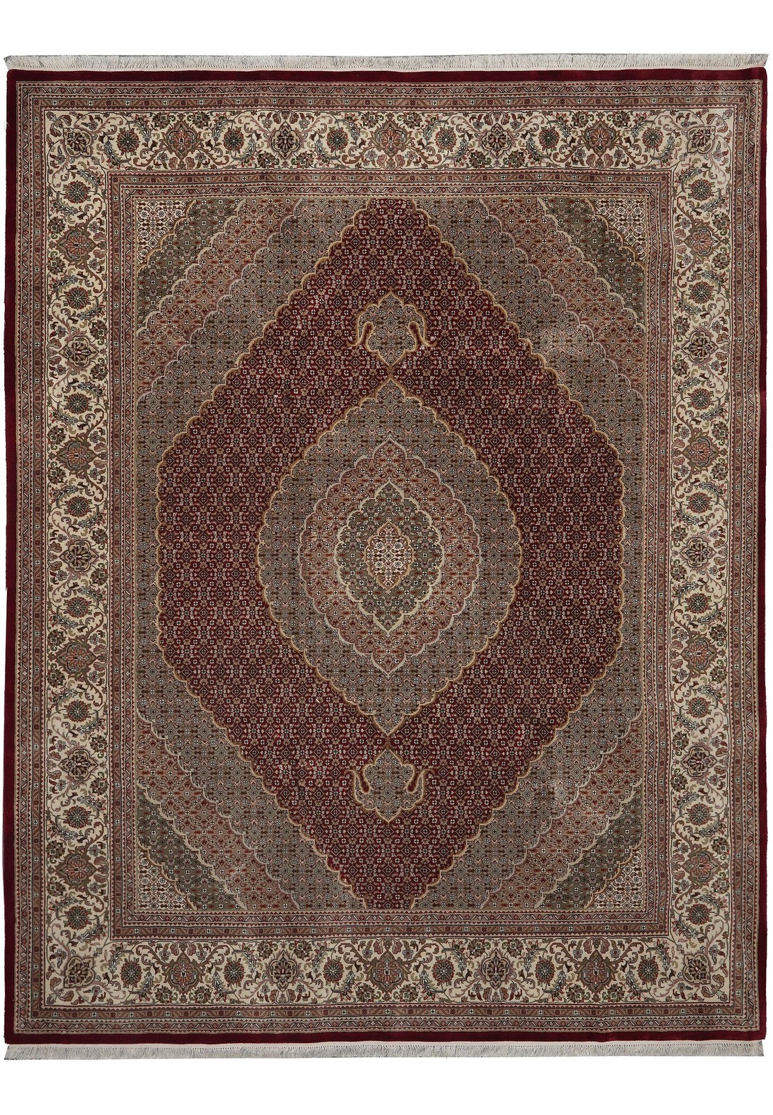 8 x 10 Hand-Knotted Traditional Wool and Silk Rug Mahii Tabriiz HEATI #F-3086