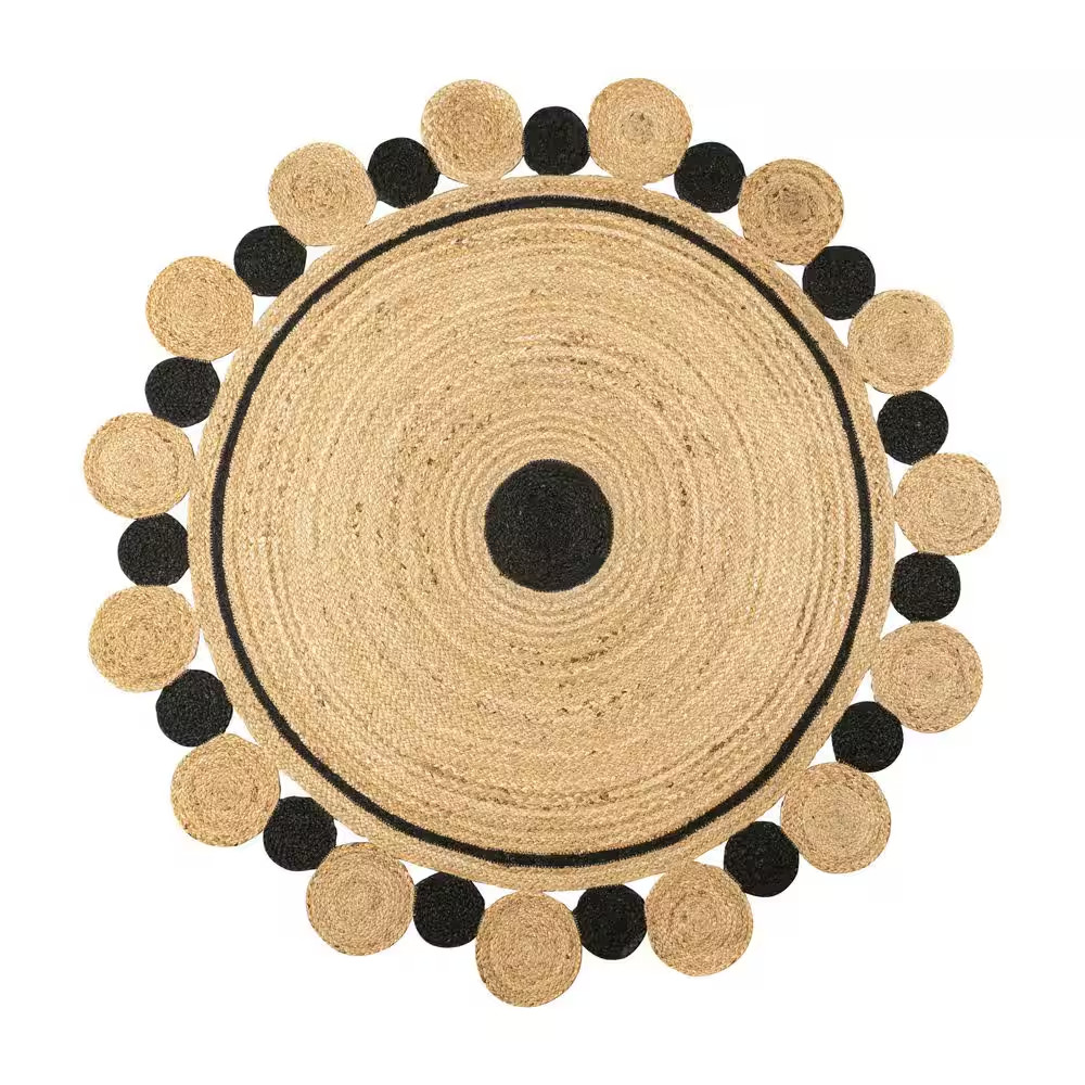 Aurora 2-Tone Jute Hippy Circle Medallion Black/Natural 6 Ft. round Area Rug