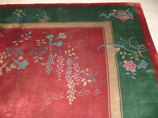 Antique Art Deco Chinese Oriental Rug 8’9″ X 11’4″ #6685 Red and Green