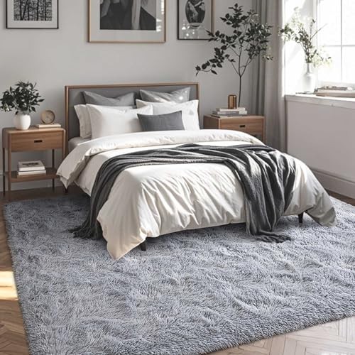 FinRèc 5×8 Feet Light Rugs for Bedroom Living Room, 5′ x 8′ (Rectangular) Grey