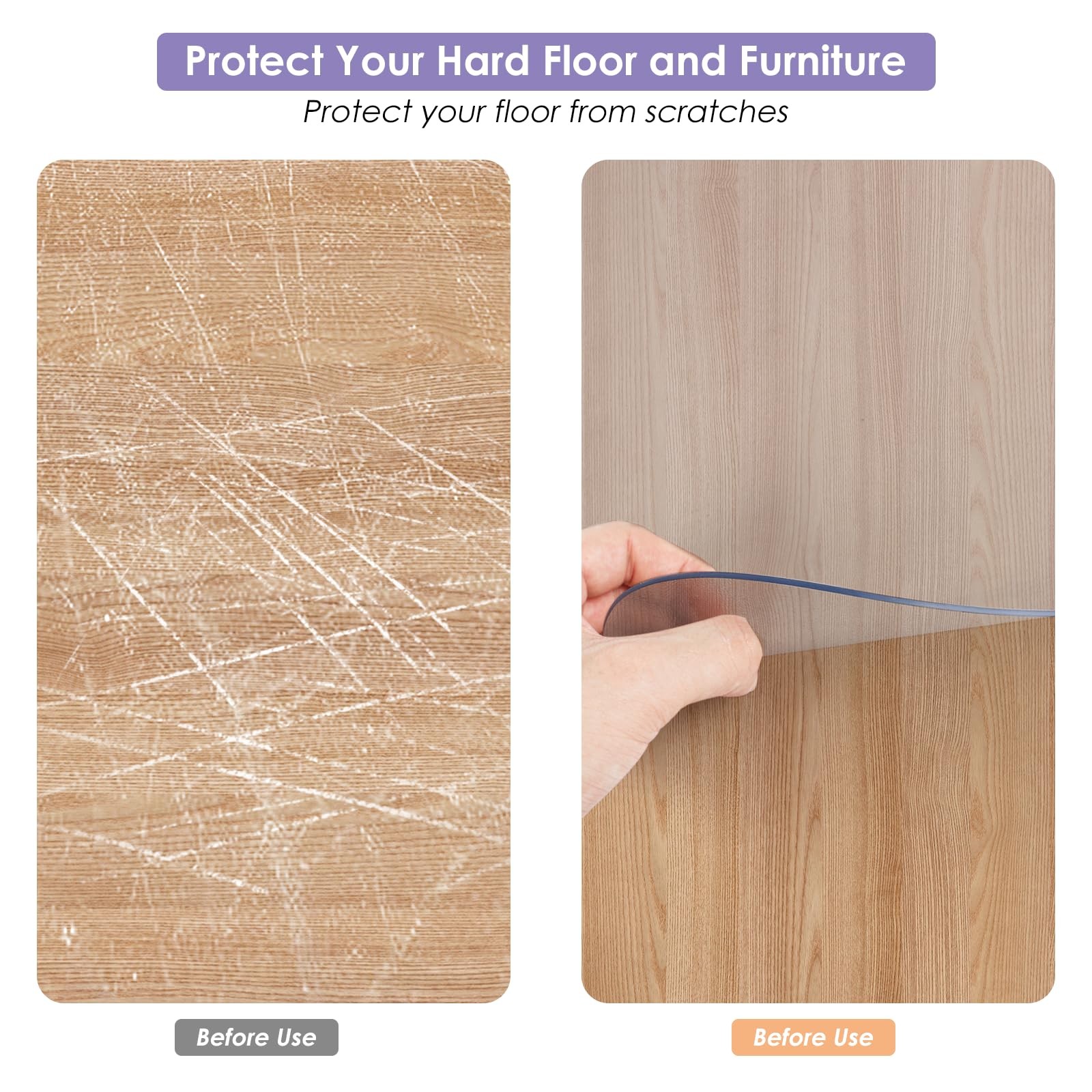 Area Mat for Hard Floor, 7.67’×10′ Clear Area Rug for Home, PVC Non-Slip Floo…