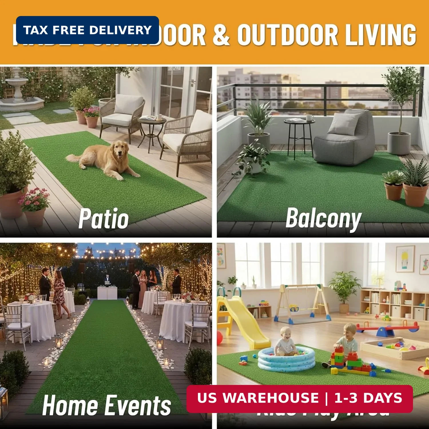 Ottomanson Artificial Grass Outdoor Runner Rug 2’7″ x 10′ – Waterproof Astro Tur