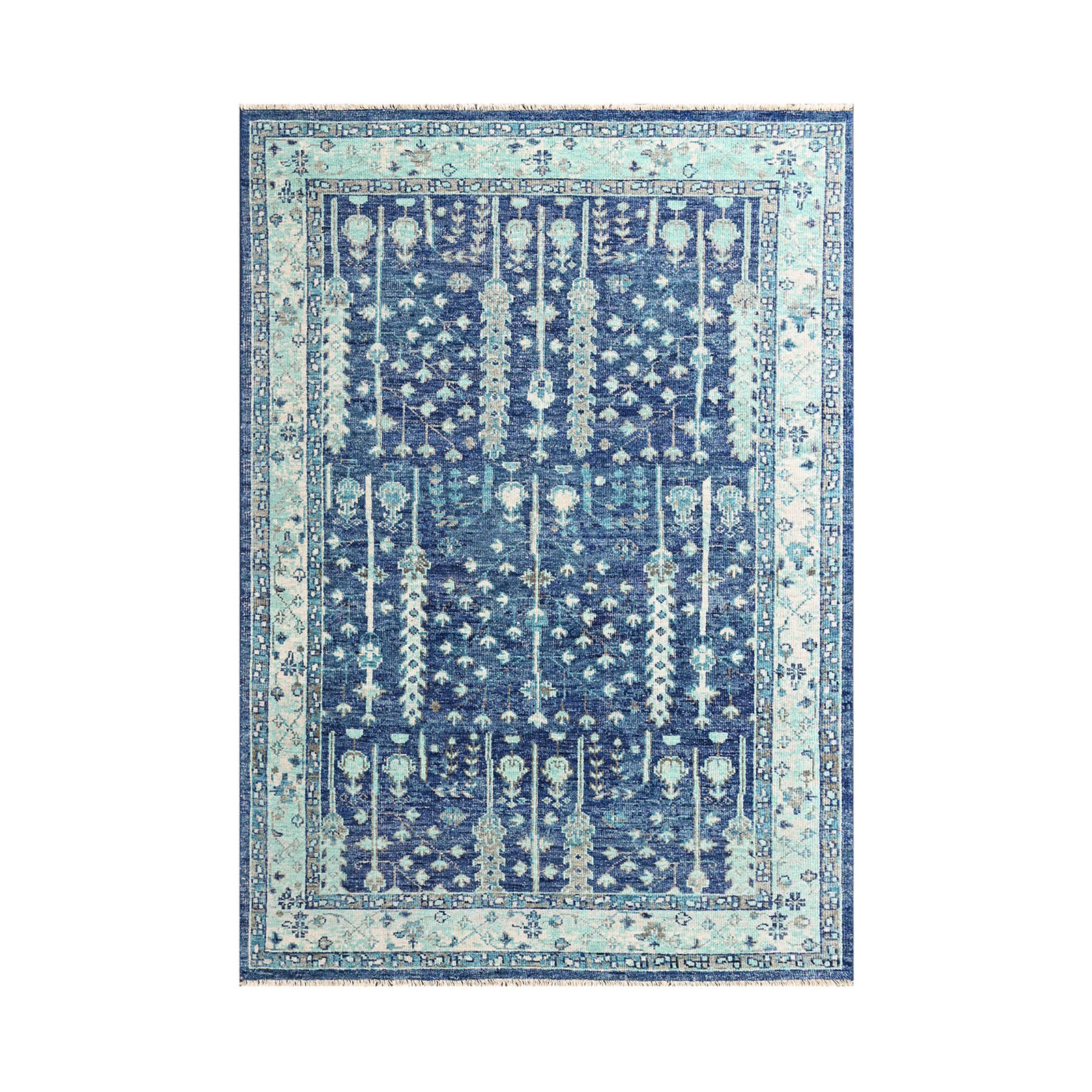 5’2”x7’8” Blue Hand Knotted Traditional Oushak Arts & Crafts Wool Area Rug