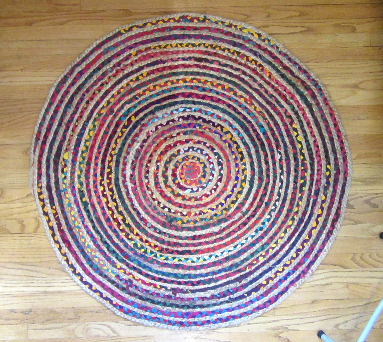 Round Rug 4′ x 4′ Jute & Cotton Braided Rug – Bright Multicolor Farmhouse