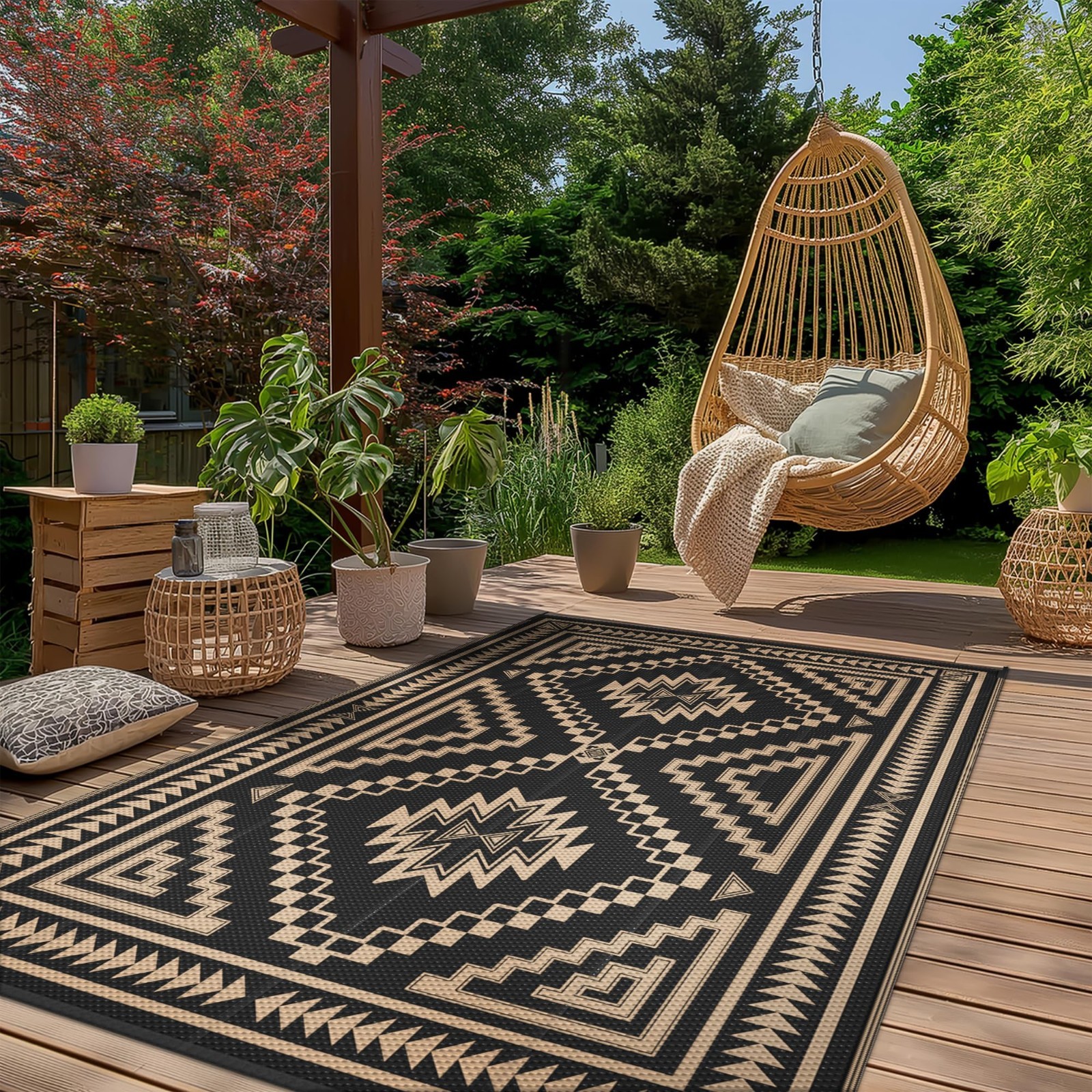 Outdoor Rug 5×8 ft Waterproof Reversible Mat for Patio, Deck, Beach, Camping
