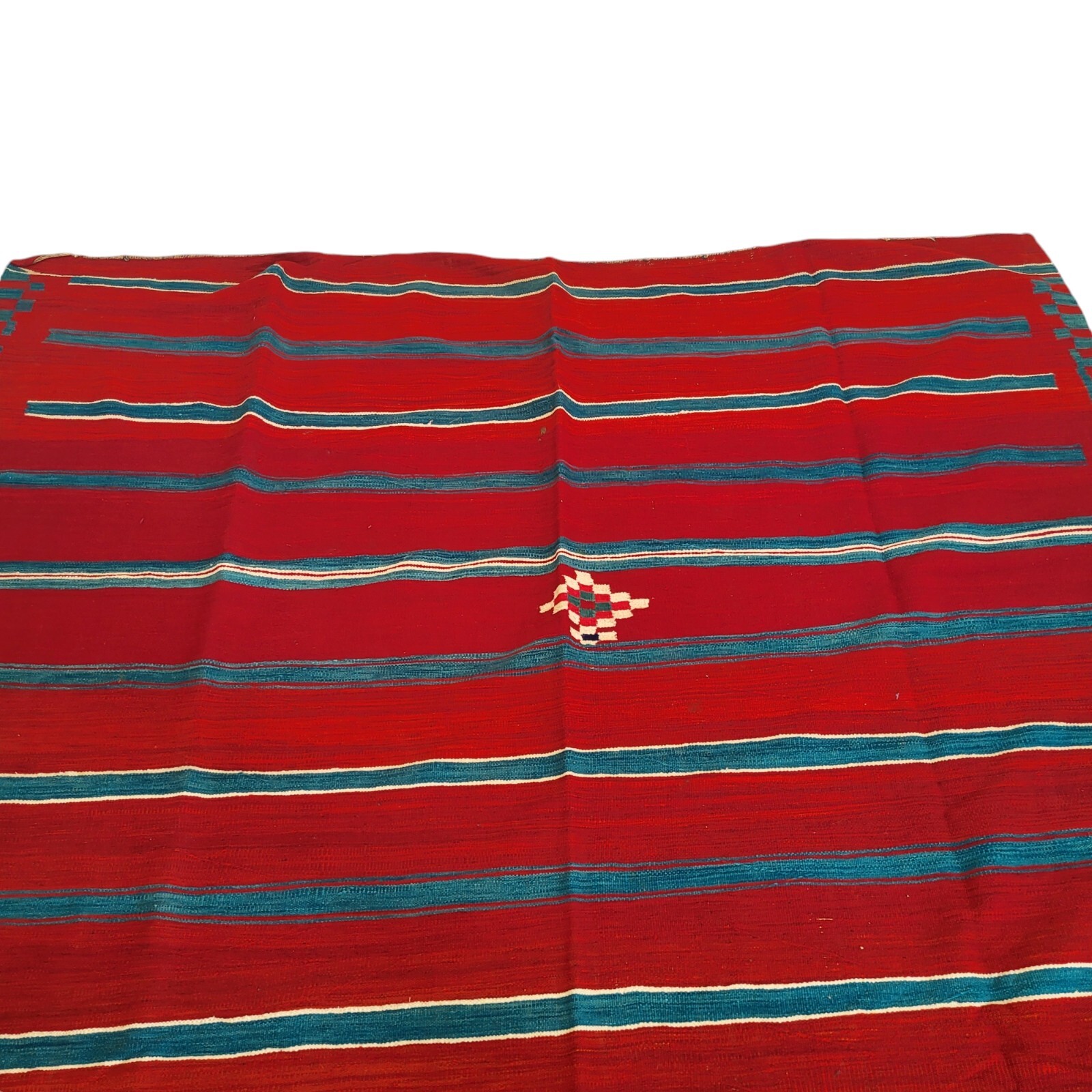 Vintage Handmade Moroccan Wool Brown Rug Red Blue Azilal Berber Tribal Carpet
