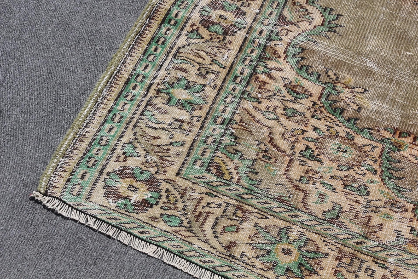 5,8×9,4 ft Large Turkish Vintage Rug, Green Striped Wool Rug