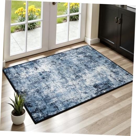 2×3 Entrance Rugs, Washable Navy Blue Dark Entry Small Rug | Stain-Resistant;