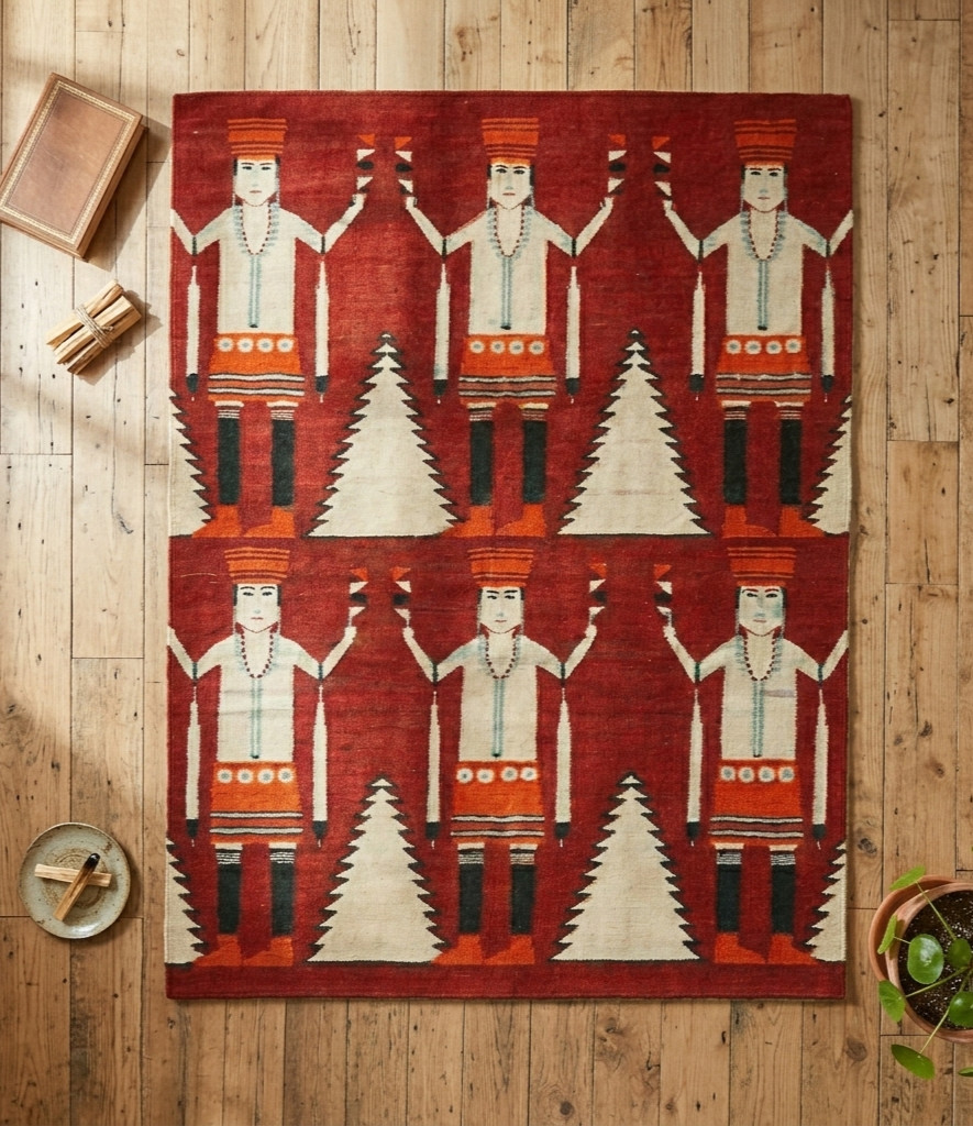 Native American,inspired ceremonial figures and three motifs