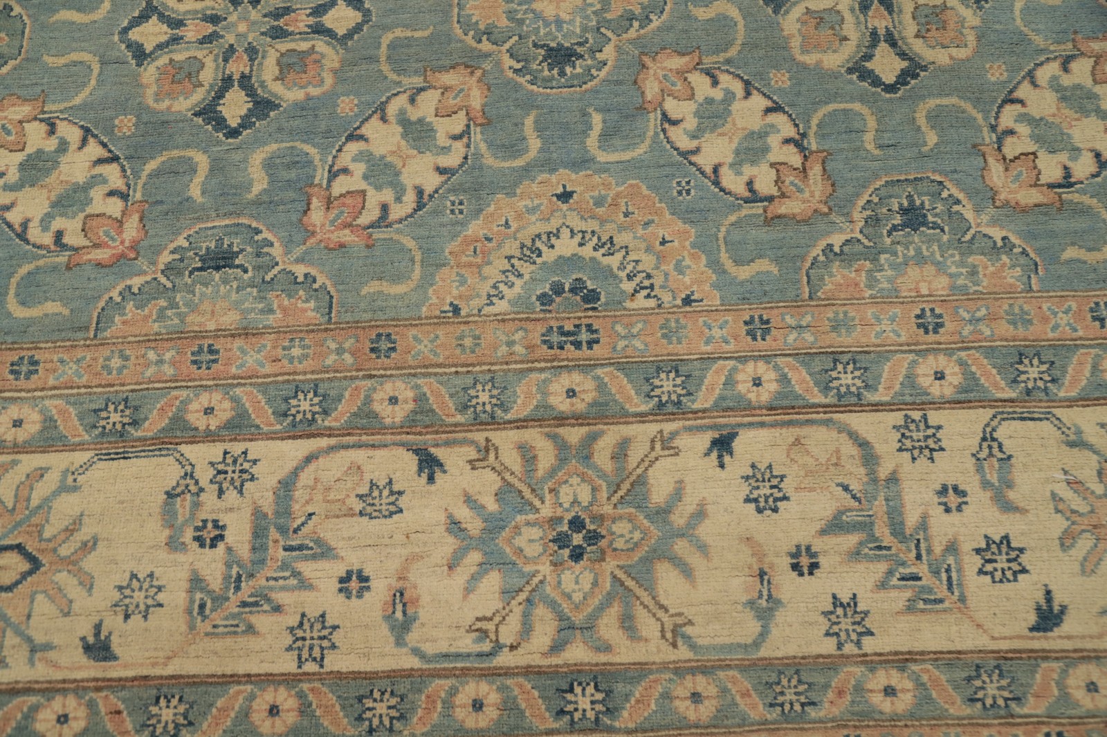 Vegetable Dye Super Kazak Area Rug 10×14 Handmade Living Room Light Blue Carpet