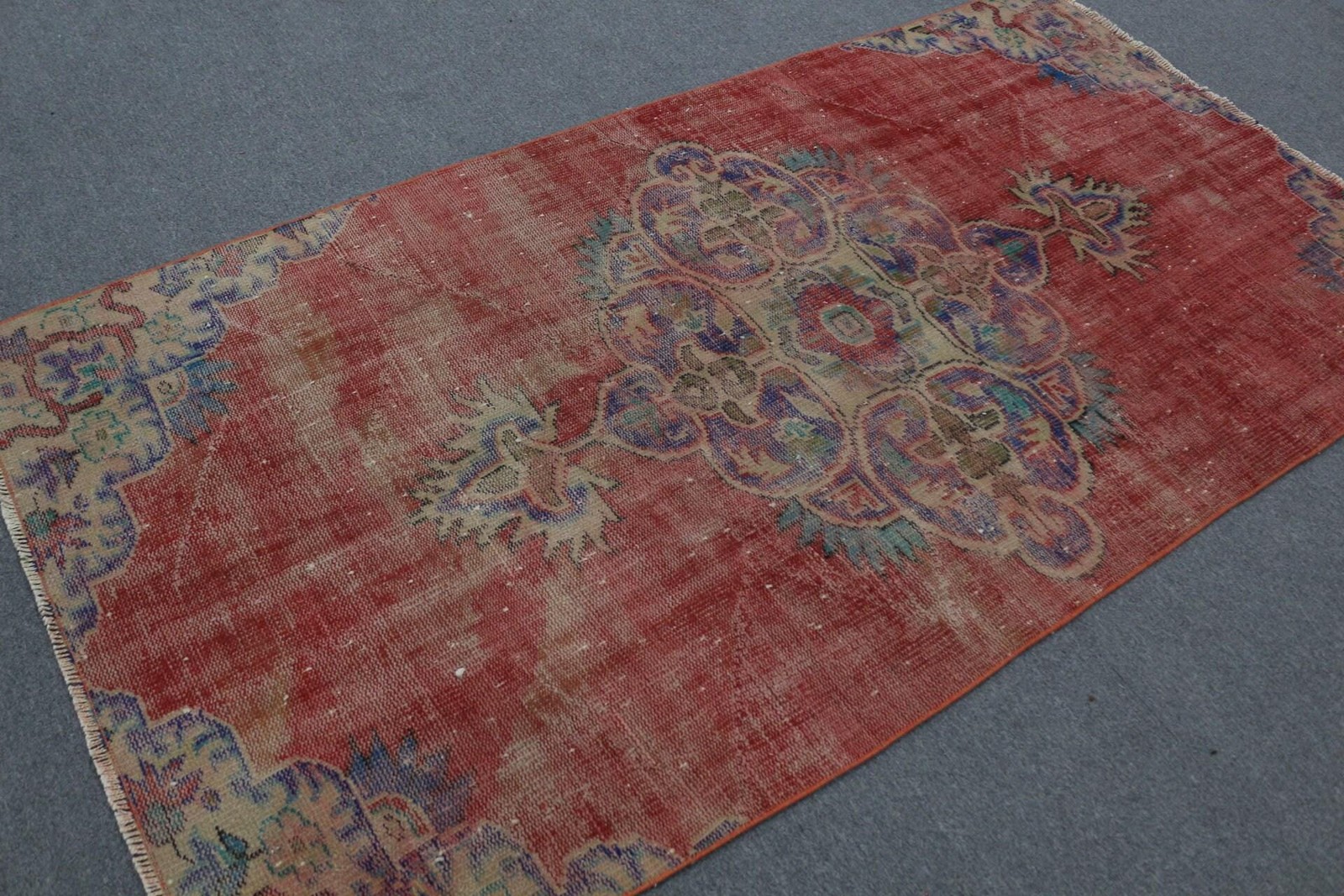 Rug, 4,2×8 ft Turkish Rug, Red Camouflage Rug Wool