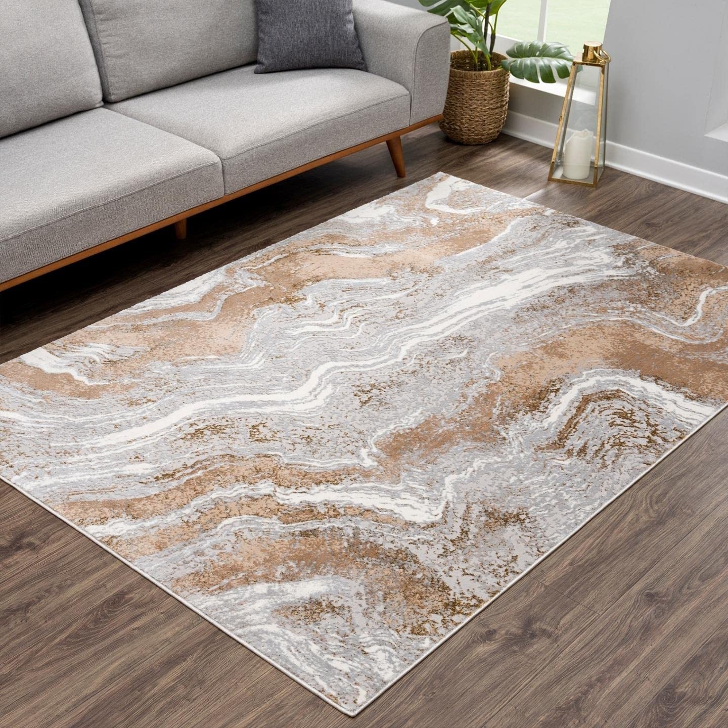Marble Abstract Area Rug, Beige 6×9