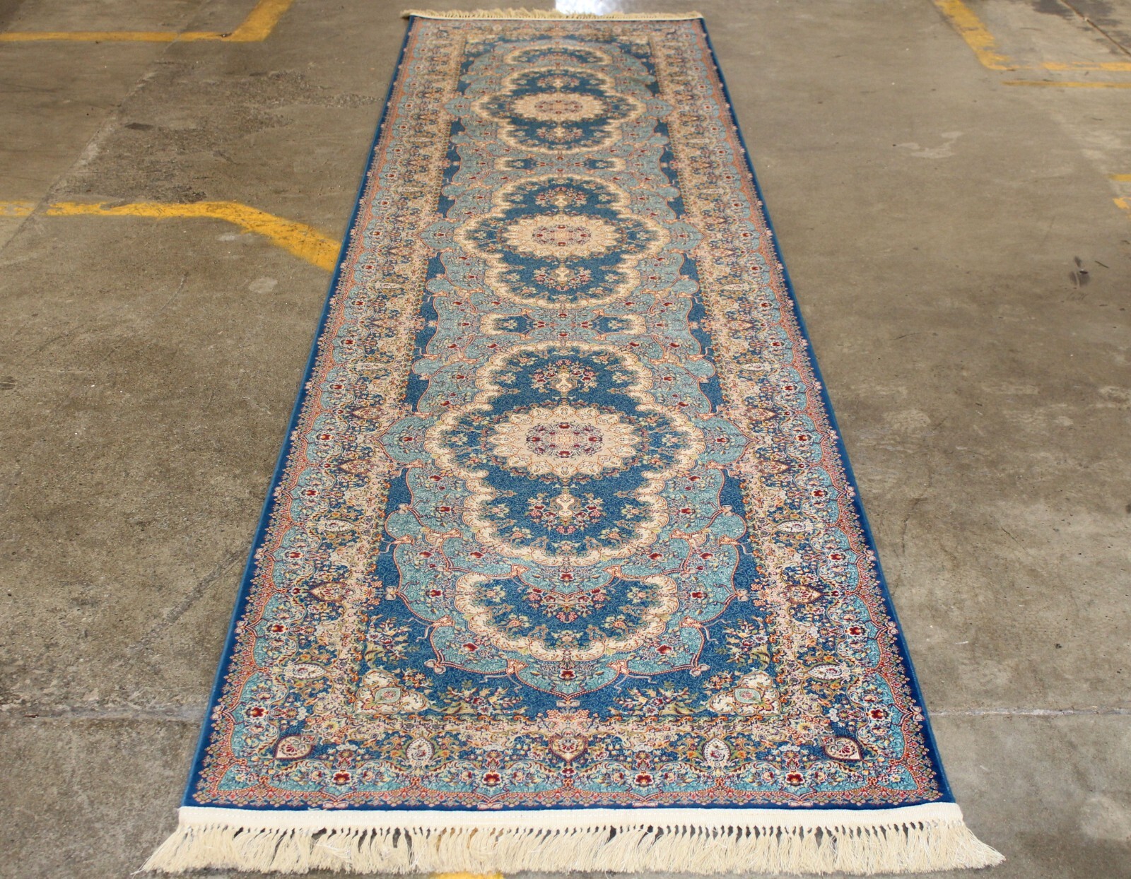 Unique Loom Dynasty Collection 13′ 2″ Blue Runner Rug machine made