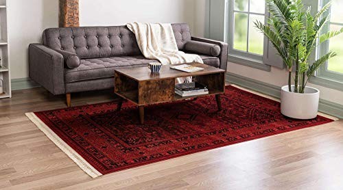 Tekke Collection Area Rug – Sheibani Design, 5’3″x8′ Rectangle, Red/Black