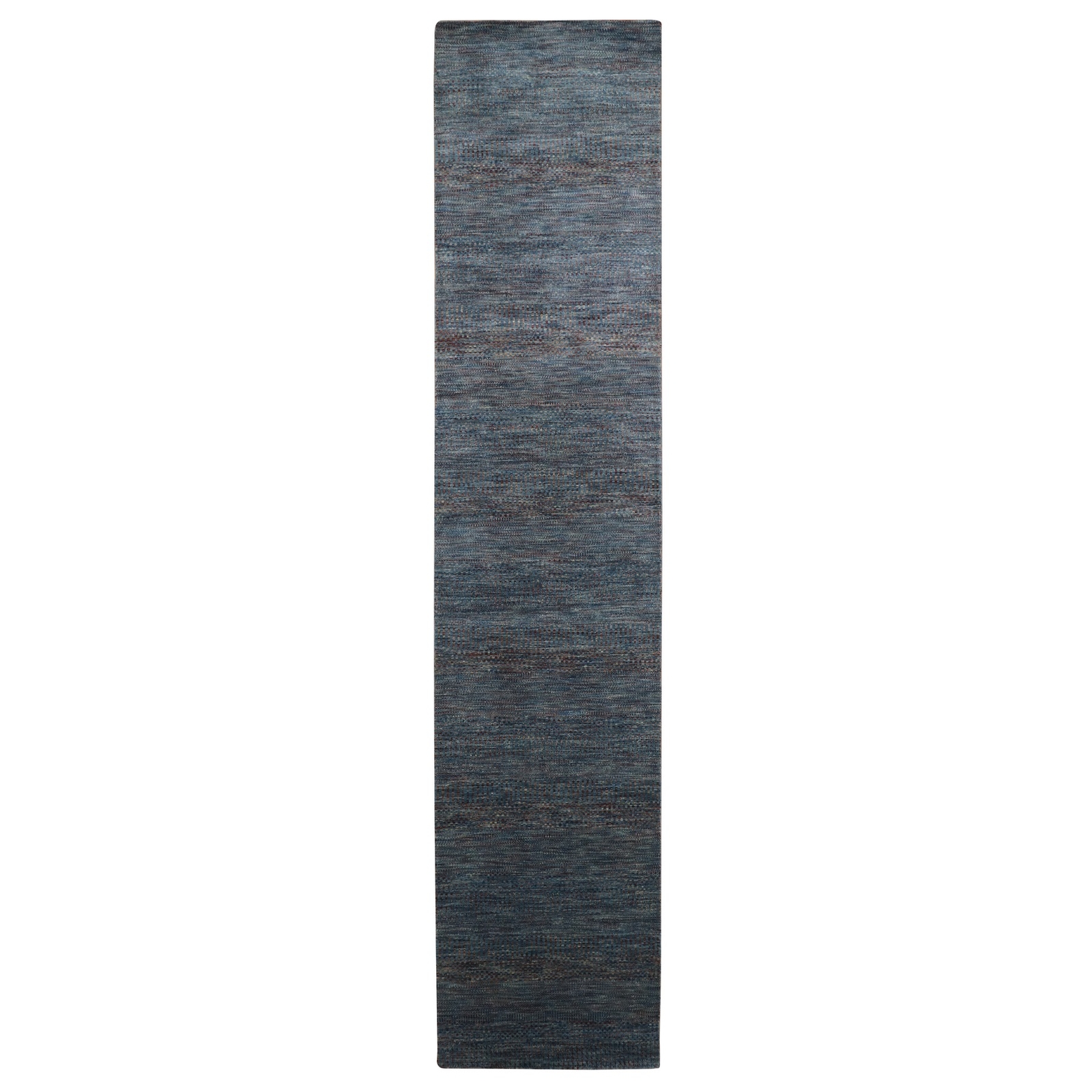2’7″x12’2″ Denim Blue Grass Design Hand Knotted Wool and Silk Runner Rug R83221