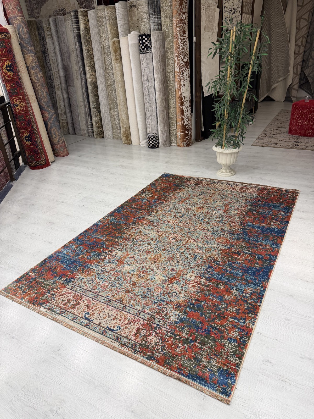 Luxury Turkish Bamboo Rug 7×10 Ft Vintage Distressed Oriental Area Carpet