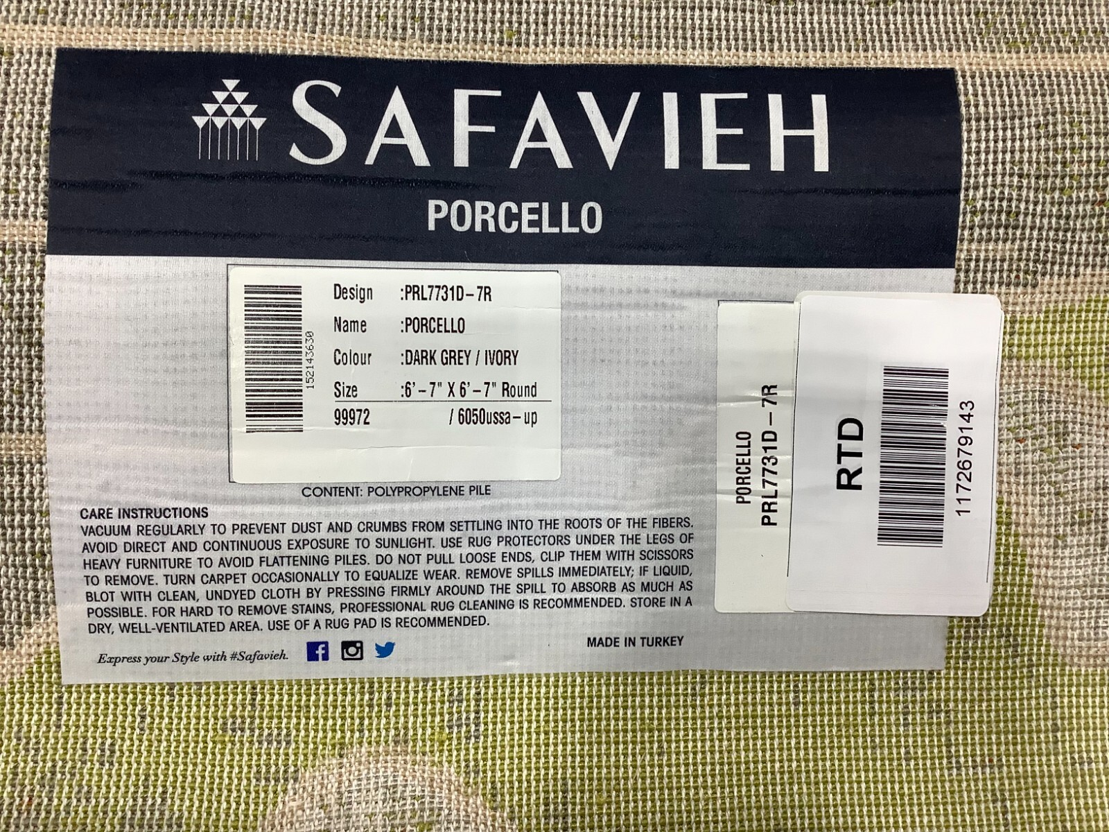 DARK GREY / IVORY 6′-7″ x 6′-7″ Flaw in Rug Reduced Price 1172679143 PRL7731D-7R