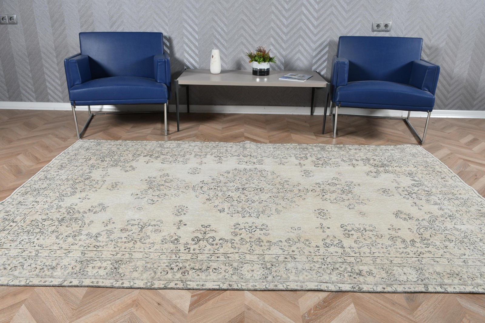 Turkish 5,3×8,4 ft Rug, Vintage Rug, Gray Floral Rug Wool