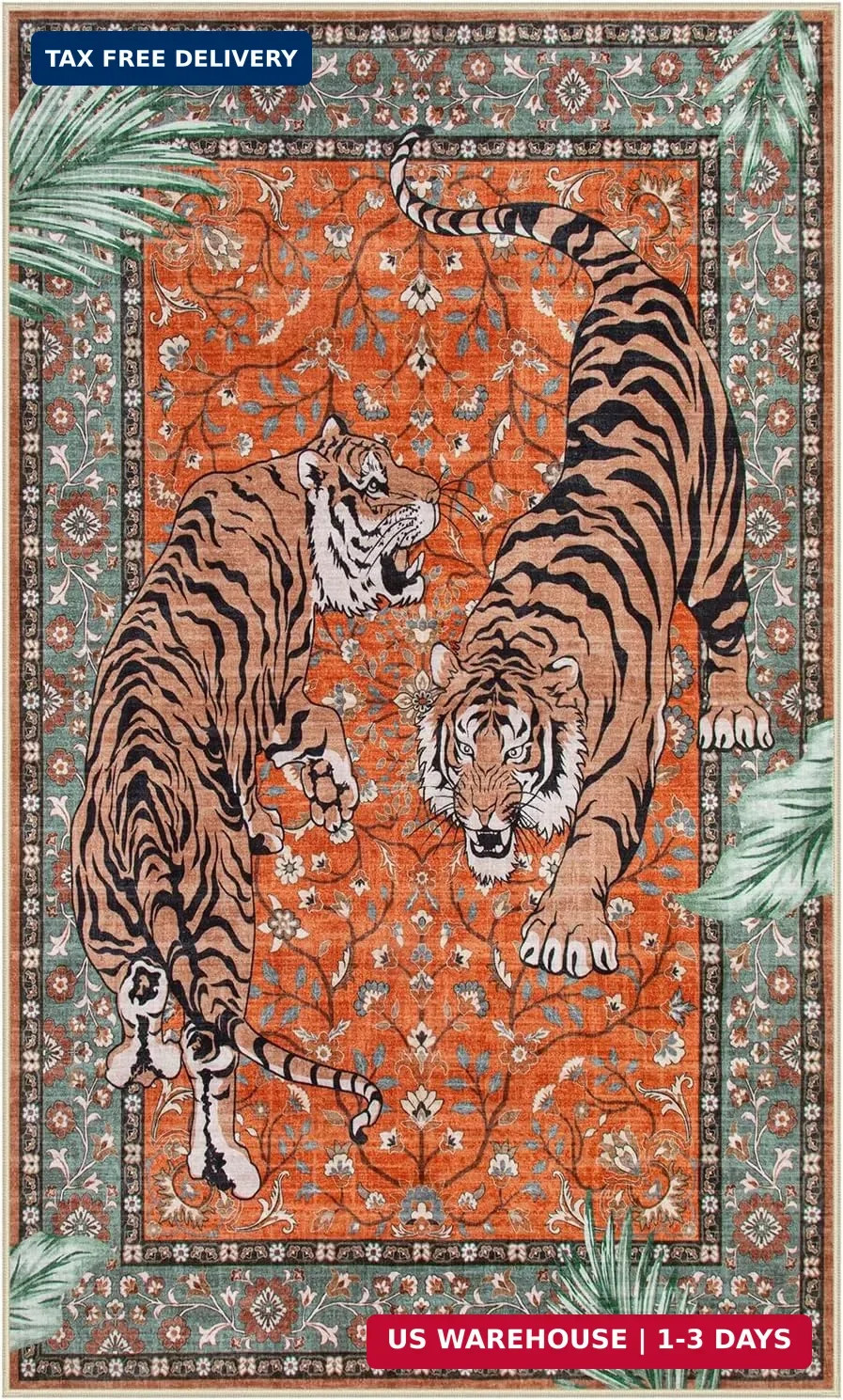 Moynesa Tiger 3×5 Washable Rug, Boho Area Rugs for Entryway, Non Slip Small Rug