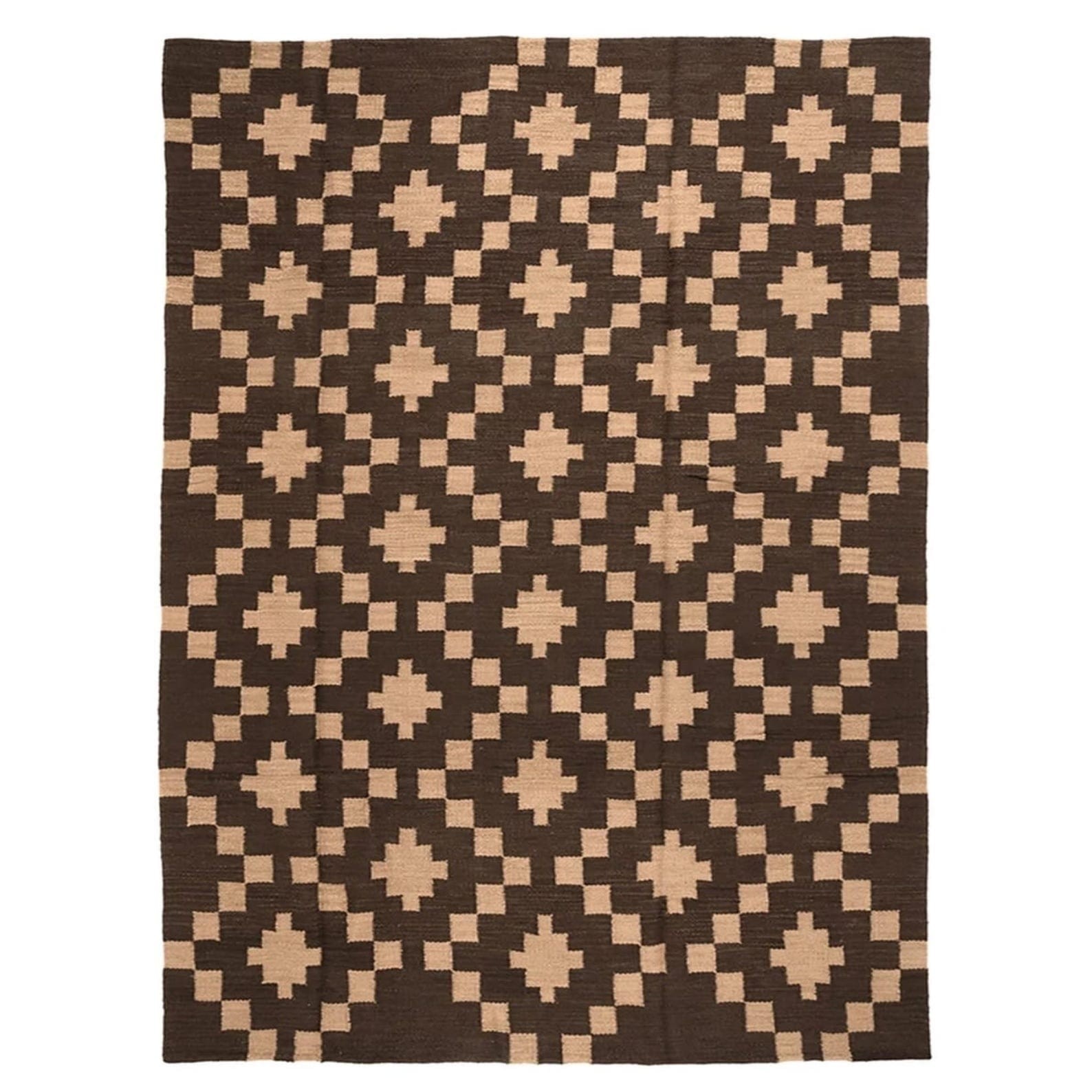Handmade Kilim Rug Brown Beige Geometric Wool Flatweave Tribal Area Rug 8×10