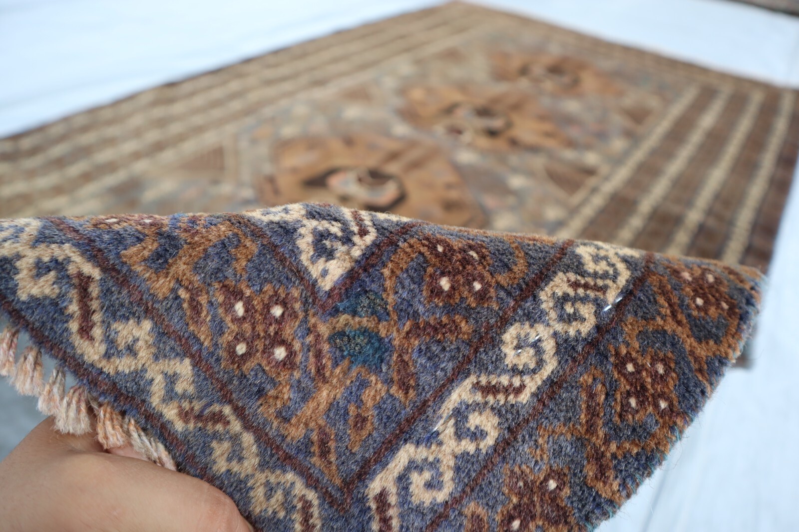 3’6×6’3 ft Antique Turkmen Tribal Geometric Terracotta Rug, Vintage Faded Rug